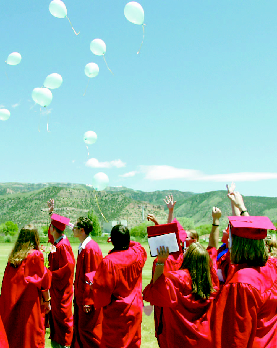 The East Carbon High Class of 2005 cast off balloons in a ceremony as they graduate from the school which closed its doors last week. The graduation ceremony itself, which is always filled with bittersweet emotion, had even more than usual because of the fact that this is the last class that will ever graduate from the school. Next year, juniors and entering sophomores, along with junior high students will go to Carbon High and Mont Harmon.